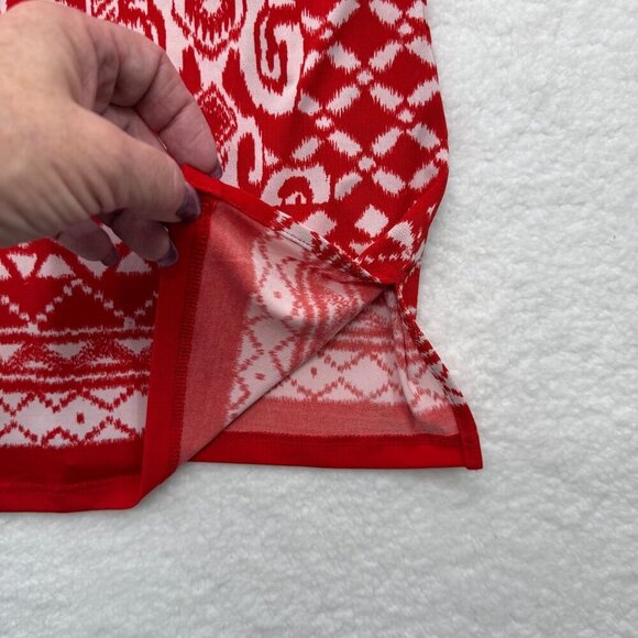 Susan Graver Liquid Knit Top Bold Red Print Keyhole Front Travel Comfort Size 1X - Picture 3 of 10